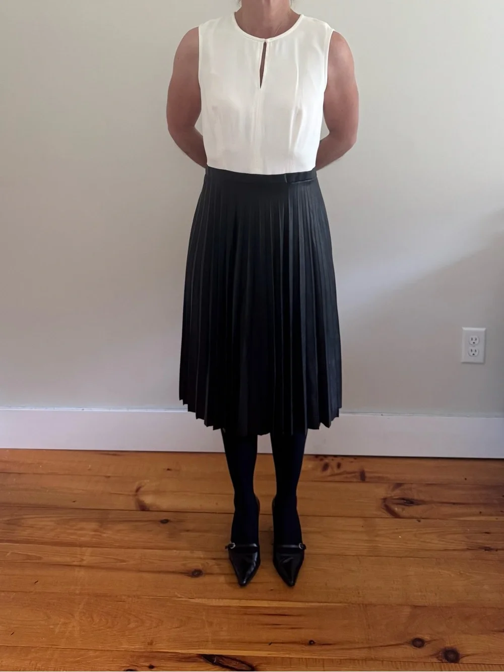 J. Crew Two-Tone Sleeveless Pleated Midi Dress - White & Black